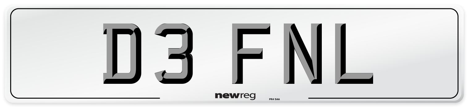 D3 FNL Number Plate from New Reg